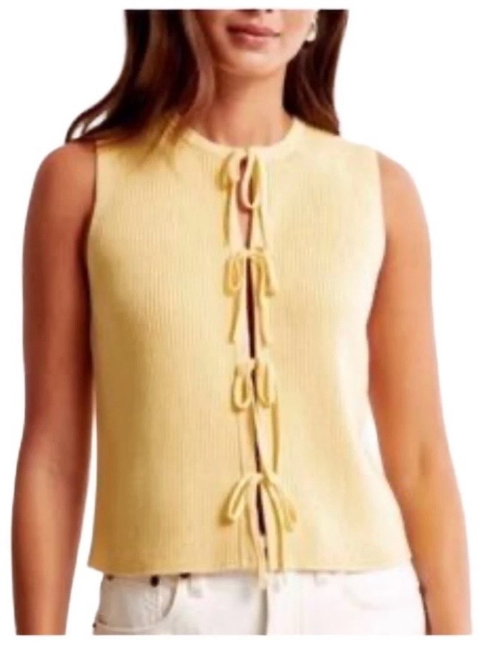 Abercrombie & Fitch Yellow Sleeveless Tie-Detail Knit Tank